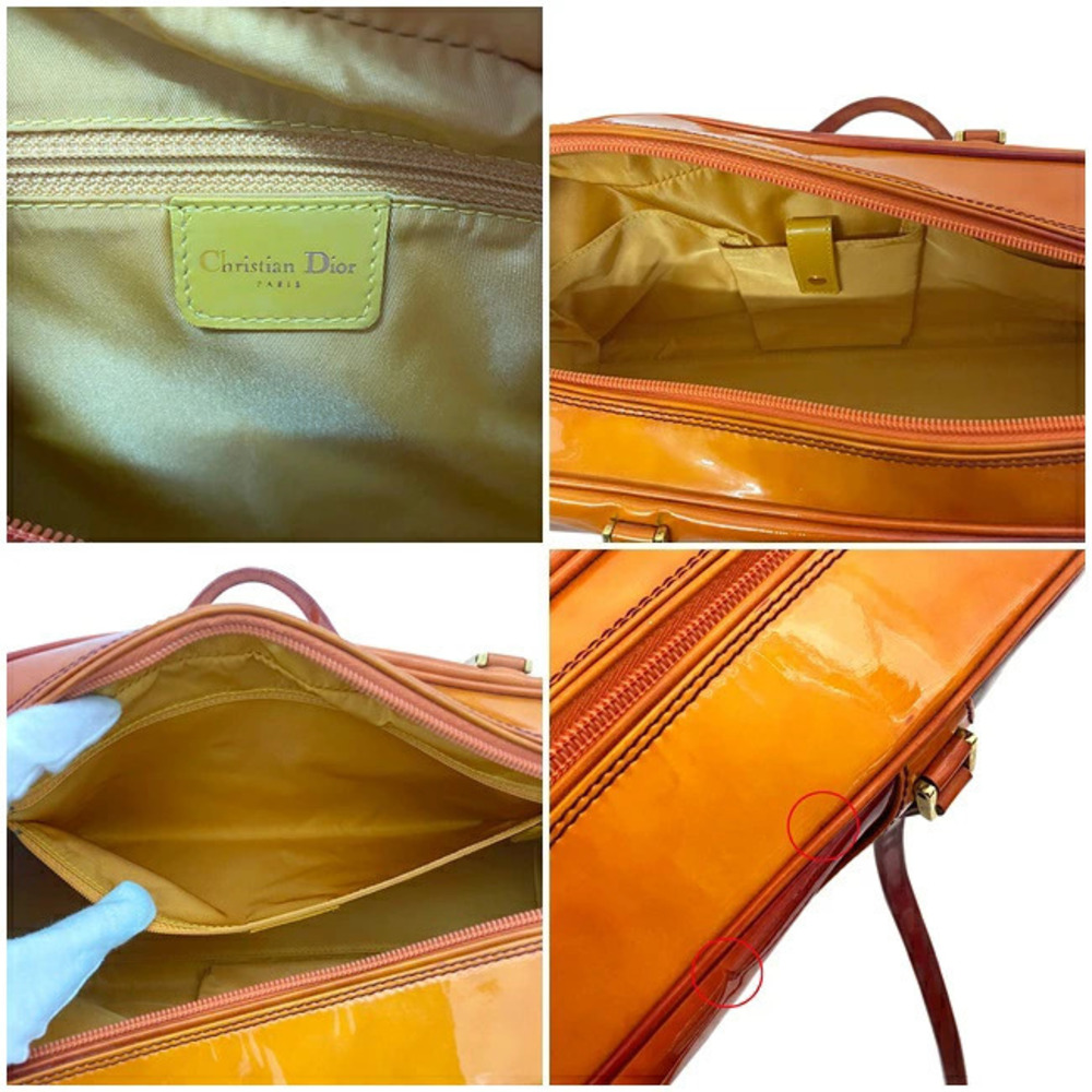 Dior Boston Vernis Bag Christian Orange Zipper Red Enamel Gradient Patent - Picture 4 of 10